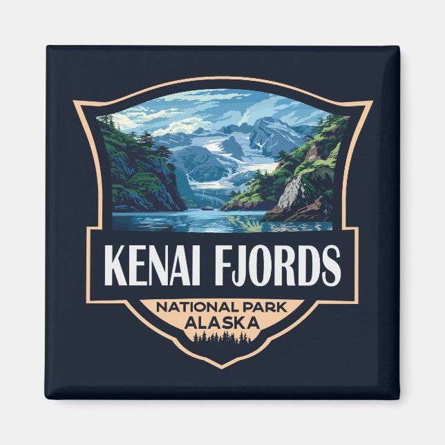 Kenai Fjords Nationalpark Illustration Retro Art Magnet (Vorne)