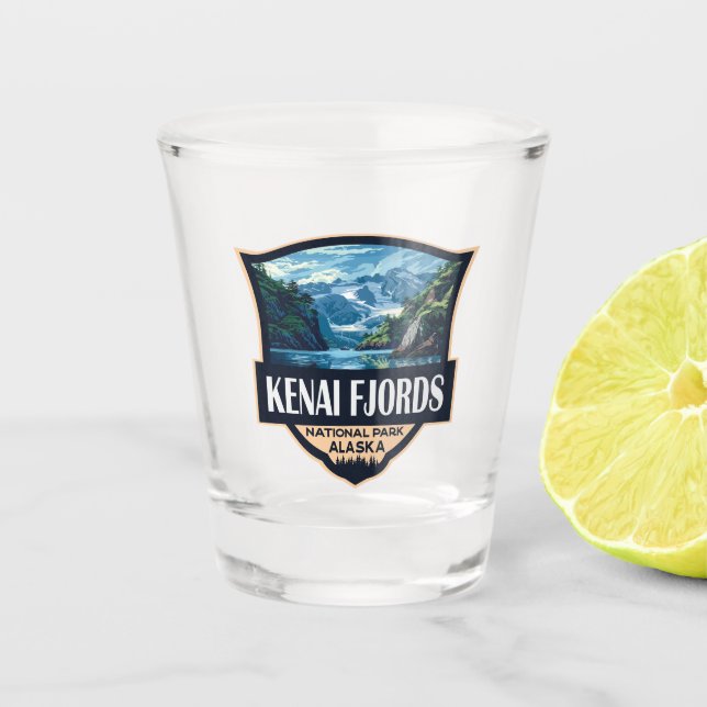 Kenai Fjords Nationalpark Illustration Retro Art Schnapsglas (Vorderseite)