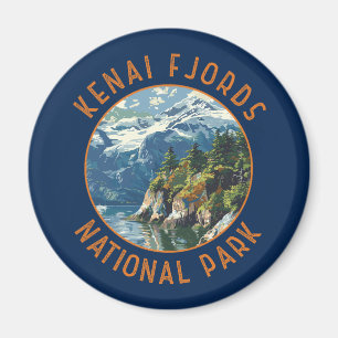 Kenai Fjords Nationalpark Retro Distressed Circle Magnet