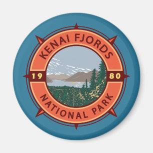 Kenai Fjords Nationalpark Retro Kompass Emblem Magnet