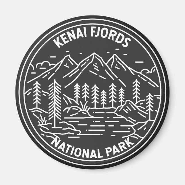 Kenai Fjords Nationalpark Vintag Monoline Magnet (Vorne)