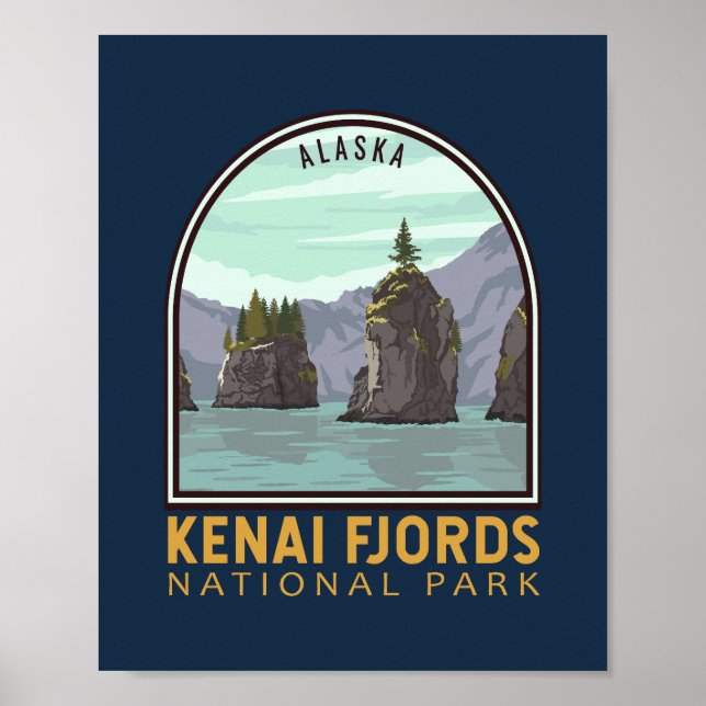 Kenai Fjords Nationalpark Vintages Emblem Poster (Vorne)