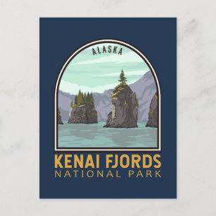 Kenai Fjords Nationalpark Vintages Emblem Postkarte
