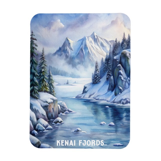 Kenai Fjords Nationalpark Wasserfarben Malerei Magnet (Vertikal)