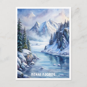 Kenai Fjords Nationalpark Wasserfarben Malerei Postkarte