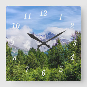 Kenai Fjords Snowy Mountains Wall Clock Quadratische Wanduhr