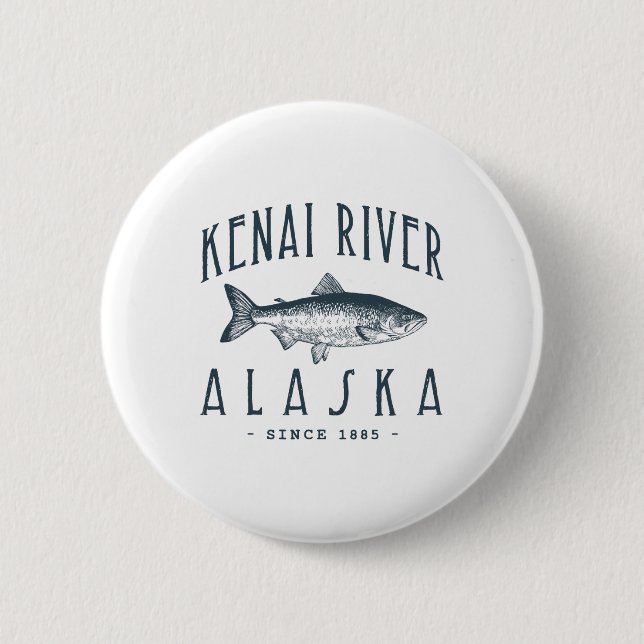 Kenai Fluss Alaska Fischiger Fischer Lustiger Angl Button (Vorderseite)