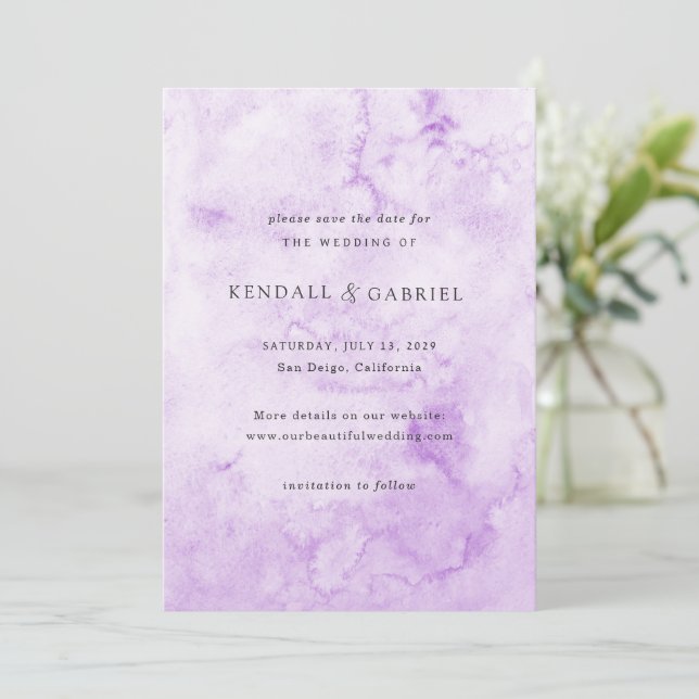 Kendall Lila Watercolor Save The Date (Stehend Vorderseite)