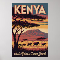 Kenia-Elefanten-Illustration Reise Kunst Vintage