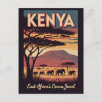 Kenia Elefanten Illustration Reise Kunst Vintage