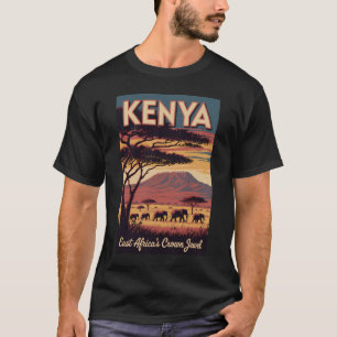 Kenia-Elefanten-Illustration Reise Kunst Vintage T-Shirt