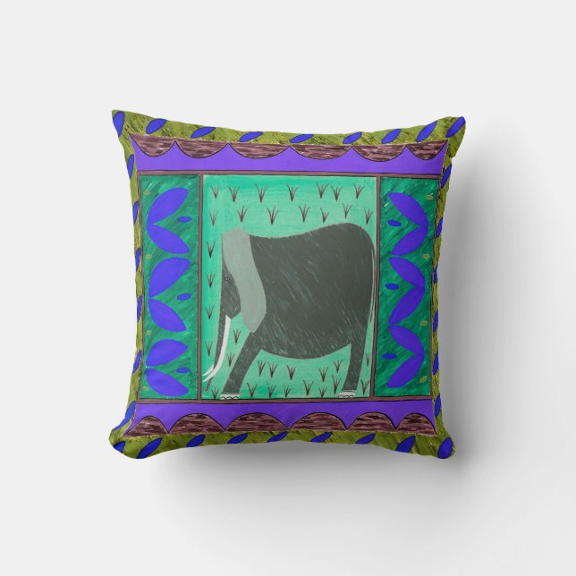 Kenia Elephant Blue Throw Kissen (Vorderseite)