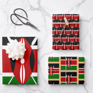 Kenia-Flagge, Herz und Kenianische Mode / Geschenk Geschenkpapier Set