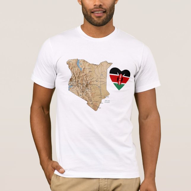 Kenia-Flaggen-Herz und Karten-T - Shirt (Vorderseite)