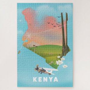 Kenia-Karten-Illustration Reiseplakat. Puzzle