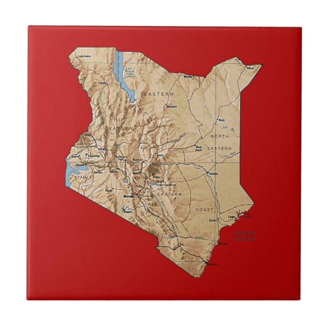 Kenia-Karten-Kachel Fliese (Vorderseite)