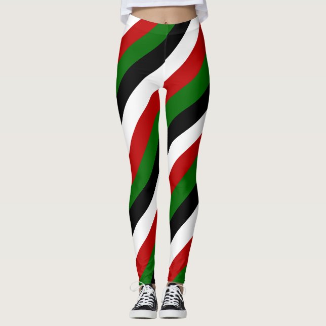 Kenia National Flag Colors Diagonal Striped Leggings (Vorderseite)
