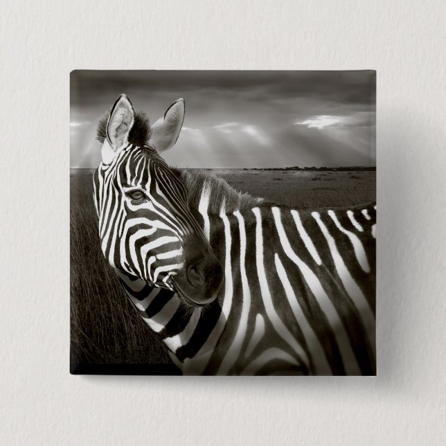 Kenia. Schwarz & Weiß von Zebra und schlicht. Button (Vorderseite)