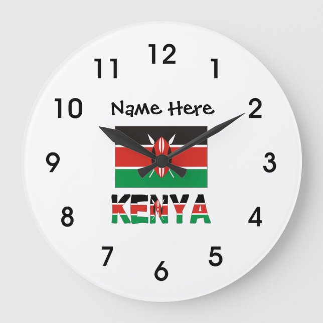 Kenia und Kenyan-Flagge mit Ihrem Namen Große Wanduhr (Vorderseite)
