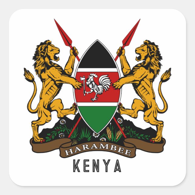 Kenia-Wappen Quadratischer Aufkleber (Vorderseite)