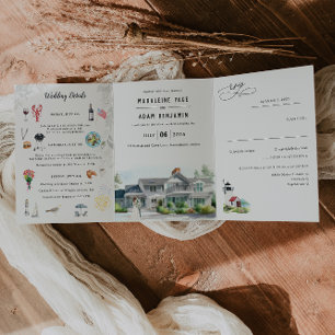 Kennebunk Maine   Strandhochzeit Dreifach Gefaltete Einladung