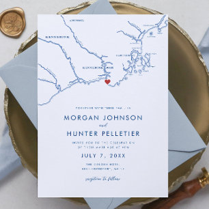 Kennebunkport Elegant Navy Minimalistische Hochzei Einladung