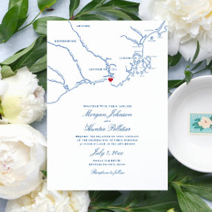 Kennebunkport Maine Elegante Navy-Karte Hochzeit Einladung