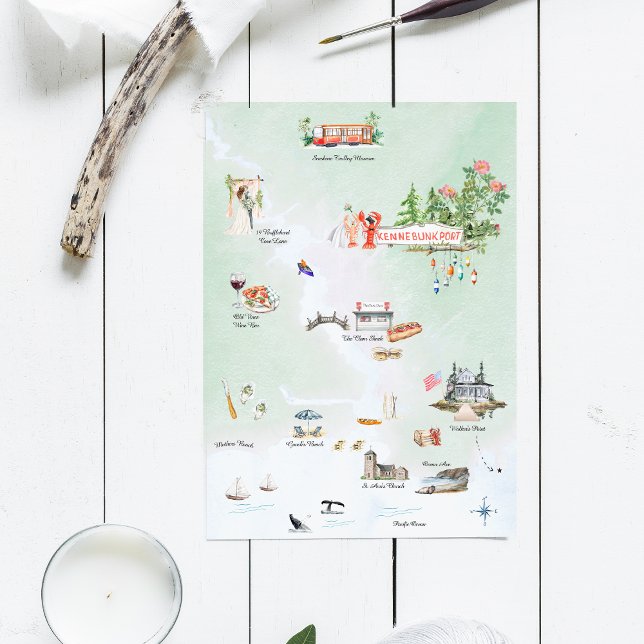Kennebunkport Maine | Illustrierte Hochzeitskarte Einladung (Von Creator hochgeladen)