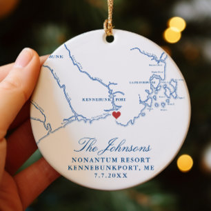 Kennebunkport Maine Map Hochzeiten Foto Weihnachte Keramik Ornament