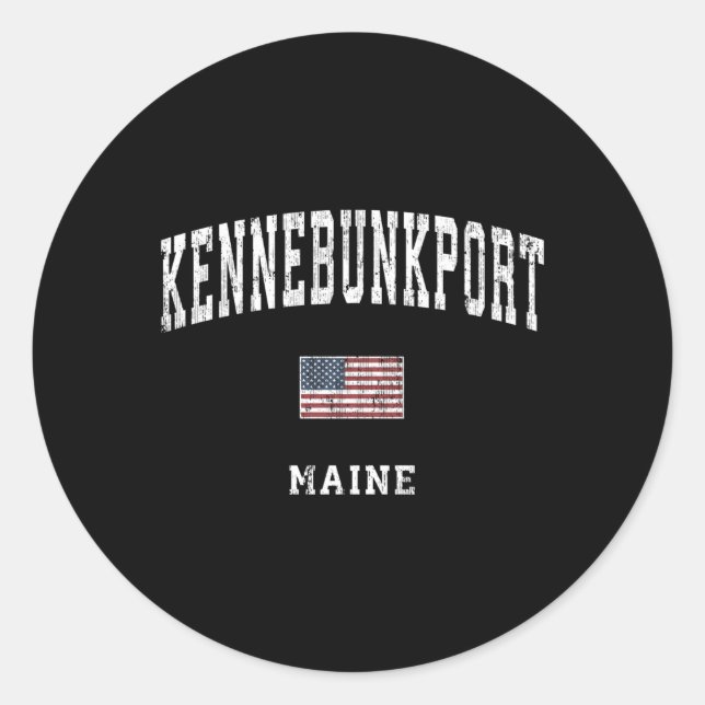 Kennebunkport Maine Me American Flag Sports Runder Aufkleber (Vorderseite)