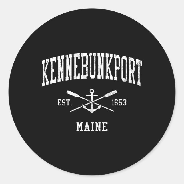 Kennebunkport Me Crossed Oars Boat Anchor Sport Runder Aufkleber (Vorderseite)