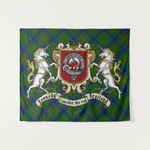 Kennedy Clan Abzeichen & Unicorns w/Tartan  Wandteppich