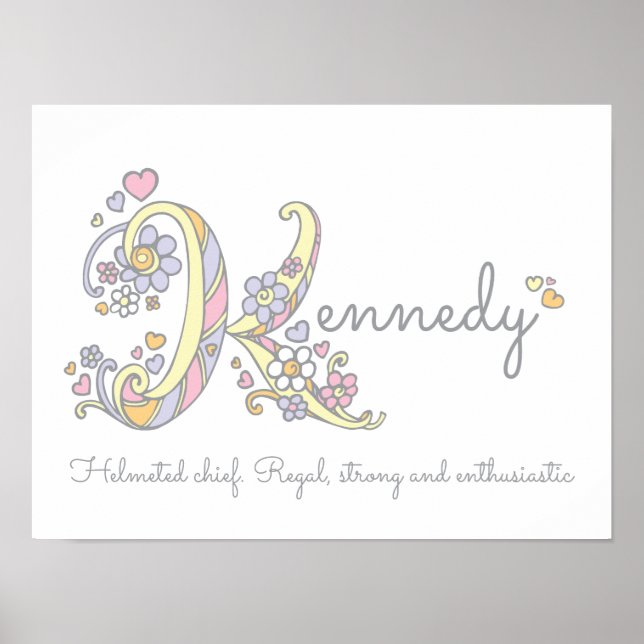 Kennedy Name und Bedeutung doodle Initial Art Post Poster (Vorne)