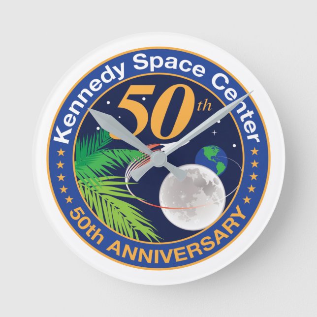 Kennedy Space Center (50. Jahrestag) Runde Wanduhr (Vorderseite)