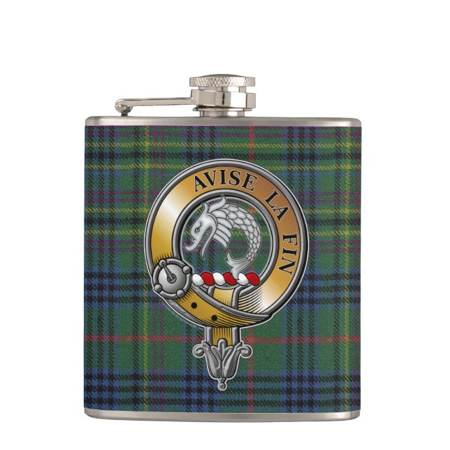 Kennedy Tartan & Abzeichen Flachmann (Vorderseite)