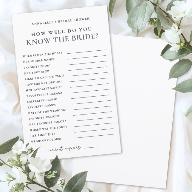Kennen Sie die Braut Brautparty-Spiel (How Well Do You Know The Bride Bridal Shower Game )