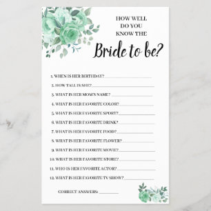 Kennst du die Bride GreenRoses Shower Game Card? Flyer