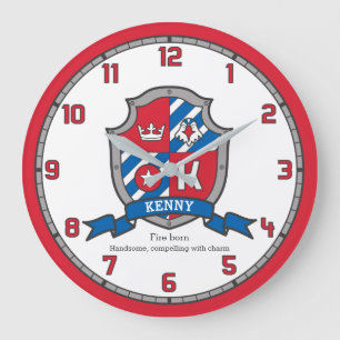Kenny boys name meaning letter K bird crest Große Wanduhr