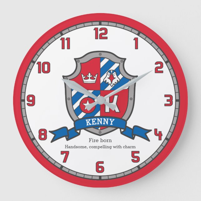 Kenny-Jungs-Name für Buchstaben K Vogel-Wappen Große Wanduhr (Vorderseite)