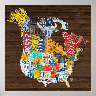 Kennzeichenkarte Nordamerikas - Kanada und USA Poster