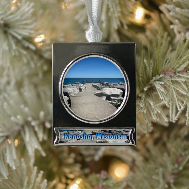 Kenosha, Wisconsin am See Michigan Banner-Ornament Silber (Baum)