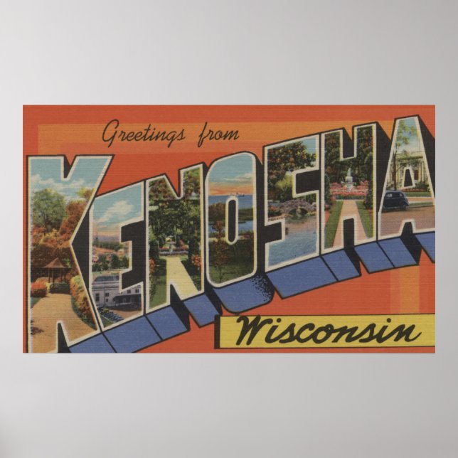 Kenosha, Wisconsin - Große Buchstabenszenen Poster (Vorne)