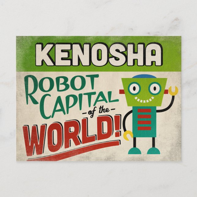 Kenosha Wisconsin Robot - Funny Vintag Postkarte (Vorderseite)