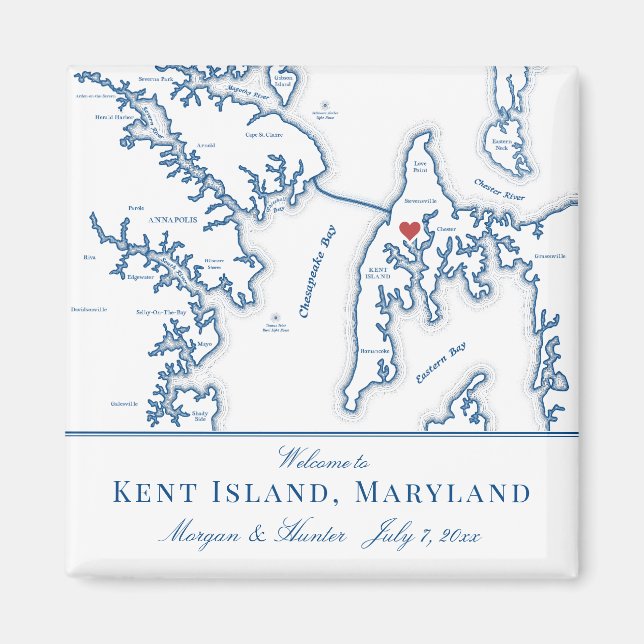 Kent Island Maryland Map Hochzeit in Urlaubsort Ge Magnet (Vorne)