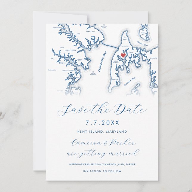 Kent Island Maryland Map Navy Blue Foto Save The Date (Vorderseite)