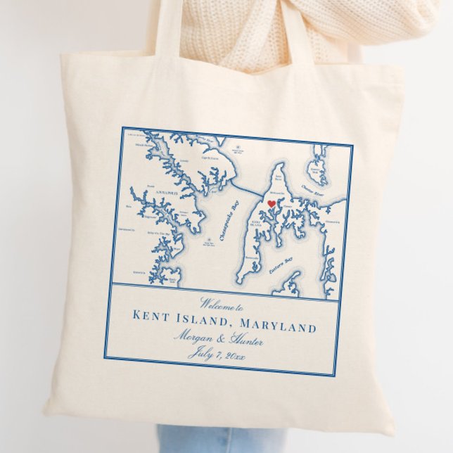 Kent Island Maryland Map Wedding Willkommen Tragetasche (These Kent Island Destination Wedding tote bags are perfect wedding favors for your Maryland wedding)