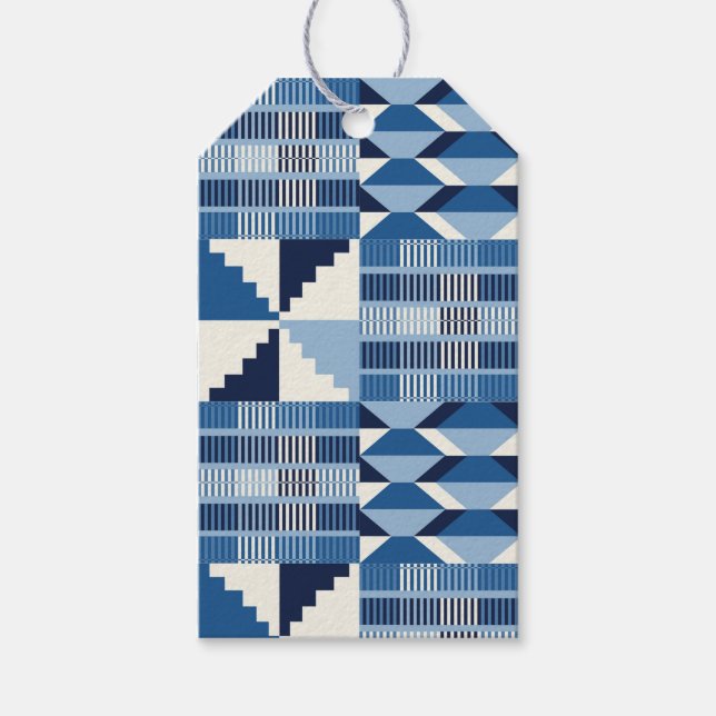Kente Block - Sanftes Indigo Geschenkanhänger (Vorderseite)