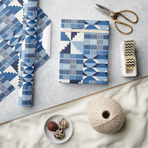 Kente Block - Sanftes Indigo Geschenkpapier