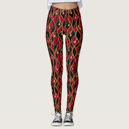 Kente Damenmode Rot, Schwarz & Gold Leggings