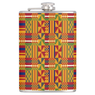 Kente Ethnic Pattern - Lebhaftes afrikanisches Tex Flachmann